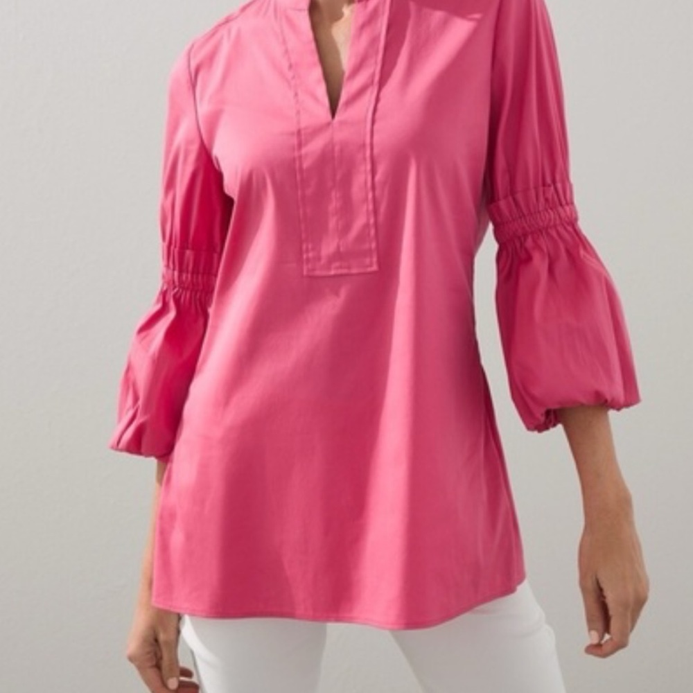 Chicos 0.5 Pink poplin Women's Top with ruffle bubble